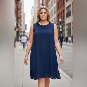 Reitmans – Navy A-Line Summer Dress | Chiffon Feel | Side Slits | Large
